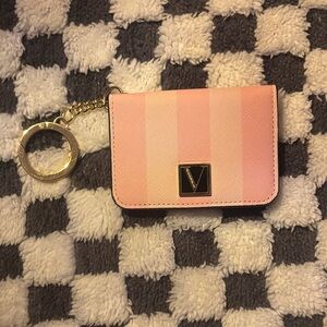Victoria's Secret Striped Pink Card Holder with Gold Keychain